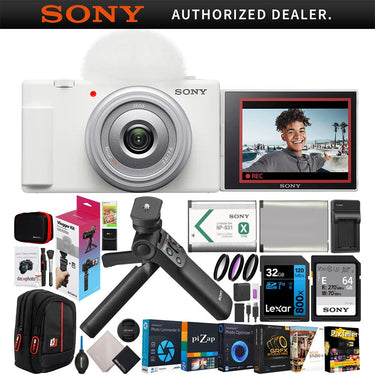 Sony ZV-1F Vlog 4K Camera + ACCVC1 Vlogger Tripod Kit Content Creator Bundle - White