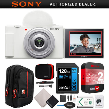 Sony ZV-1F Vlog Camera 4K Video Content Creator White + Extended Warranty Kit Bundle