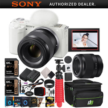 Sony ZV-E10 Mirrorless Alpha APS-C Vlog Camera Body + 50mm F1.8 Lens White Bundle