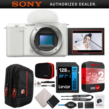 Sony ZV-E10 Mirrorless APS-C Vlog Camera Body White Kit + Extended Warranty Bundle