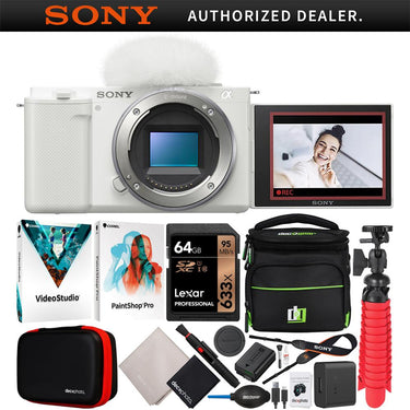 Sony ZV-E10 Mirrorless Camera Body + Deco Gear Vlogger Accessories Kit White Bundle