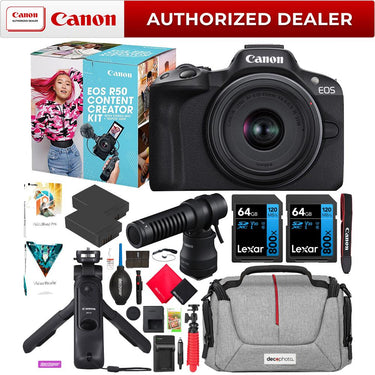 Canon EOS R50 Mirrorless Camera Content Creator Kit + Essential Accessories Bundle