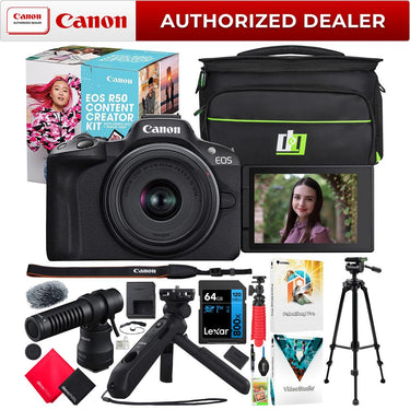 Canon EOS R50 Mirrorless Camera Content Creator Kit 5811C059 + Pro Accessories Bundle