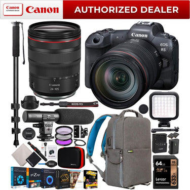 Canon EOS R5 Full Frame Mirrorless Camera w/ 8K + 24-105mm F4 L IS USM Lens Kit Bundle