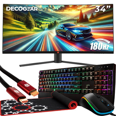 Deco Gear 34" 3440x1440 21:9 Ultrawide Curved Monitor, 180Hz, HDR10, 4000:1 Starter Bundle