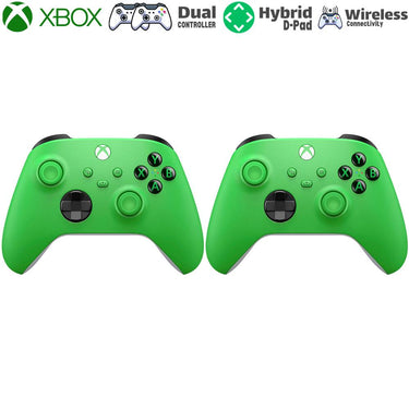 Microsoft QAU-00090 Xbox Wireless (Velocity Green) Dual Controller Bundle