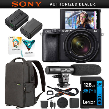 Sony a6400 Mirrorless Camera w/ 18-135mm Lens ILCE-6400MB + Mic, 128GB & More Bundle