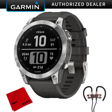 Garmin 010-02540-00 Fenix 7 Smartwatch, Silver with Graphite Band w/ Accessories Bundle