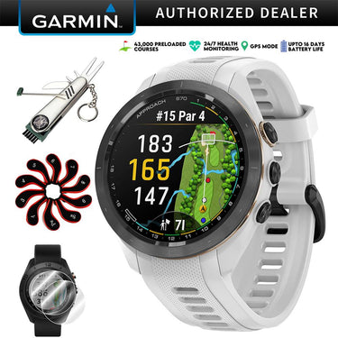 Garmin Approach S70 42mm Premium GPS Golf Watch, White Band + Accessories Bundle