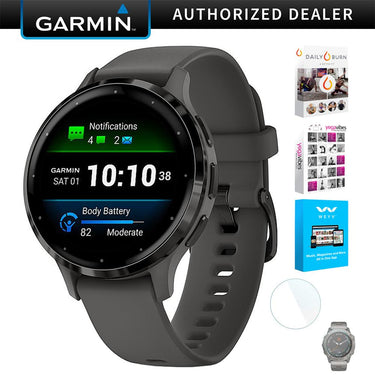 Garmin Venu 3S Fitness GPS Smartwatch Steel Bezel w/ Pebble Gray Case + Accessories Kit