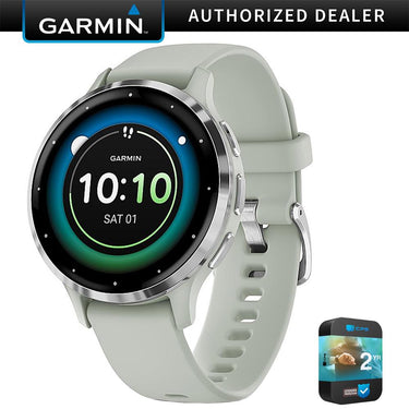 Garmin Venu 3S Fitness GPS Smartwatch Steel Bezel w/ Sage Gray Case + Warranty Kit