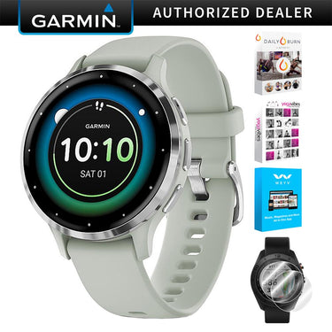 Garmin Venu 3S Fitness GPS Smartwatch Steel Bezel w/ Sage Gray Case + Accessories Kit