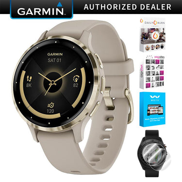 Garmin Venu 3S GPS Smartwatch Gold Steel Bezel w/French Gray Case + Accessories Kit