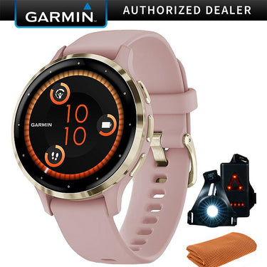 Garmin Venu 3S GPS Smartwatch Gold Steel Bezel w/ Dust Rose Case + Accessories Kit