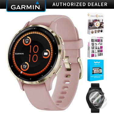 Garmin Venu 3S GPS Smartwatch Gold Steel Bezel w/ Dust Rose Case + Accessories Kit