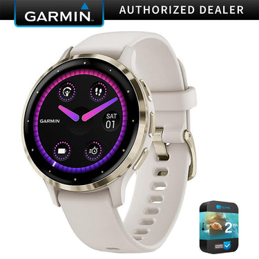 Garmin Venu 3S Fitness GPS Smartwatch Gold Steel Bezel w/ Ivory Case + Warranty Kit
