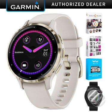 Garmin Venu 3S Fitness GPS Smartwatch Gold Steel Bezel w/ Ivory Case + Accessories Kit