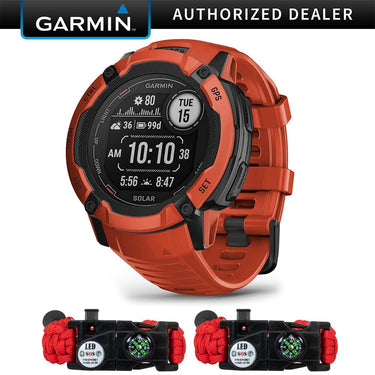 Garmin Instinct 2X Solar Rugged GPS Smartwatch Flame Red + 2x Tactical Bracelet