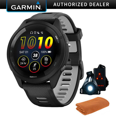 Garmin Forerunner 265 GPS Smartwatch, Black/Powder Gray w/ Accessories Bundle
