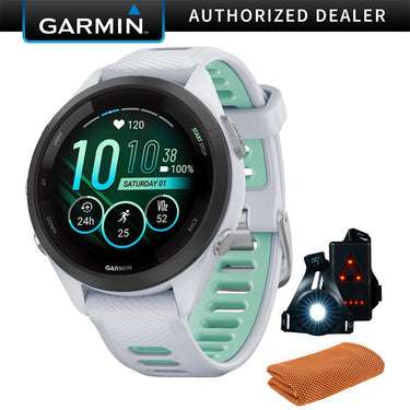 Garmin Forerunner 265S GPS Smartwatch, Whitestone/Neo Tropic w/ Accessories Bundle