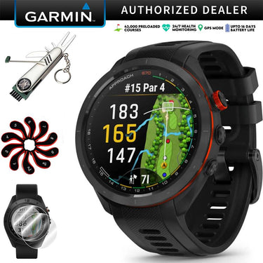 Garmin Approach S70 42 mm Premium GPS Golf Watch Black + Accessories Bundle