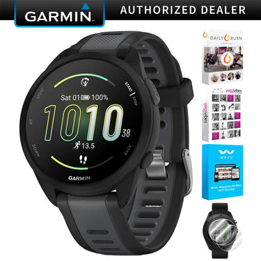Garmin Forerunner 165 Smart Sport Watch, Black + Slate Gray w/ Fitness Bundle