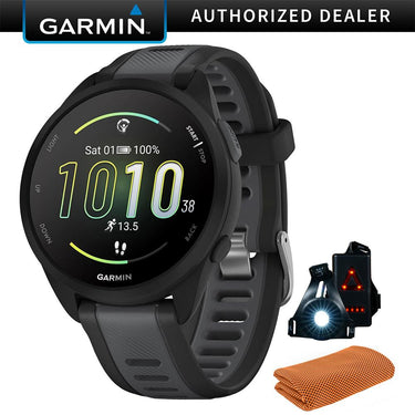 Garmin Forerunner 165 Smart Sport Watch, Black + Slate Gray w/ Accessories Bundle