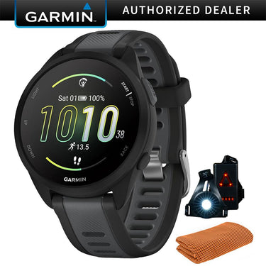 Garmin Forerunner 165 Music Smart Sport Watch, Black + Slate Gray w/ Accessories Bundle