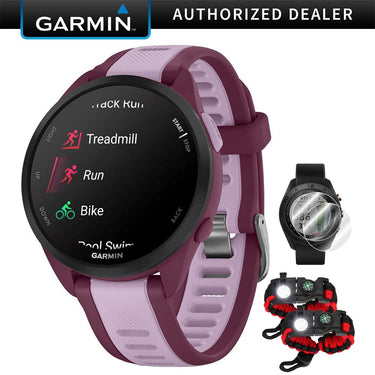 Garmin Forerunner 165 Music Smart Sport Watch, Berry + Lilac w/ Accessories Bundle