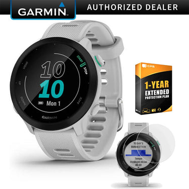 Garmin Forerunner 55 GPS Running Watch (White) with 2-Pack Screen Protector Bundle