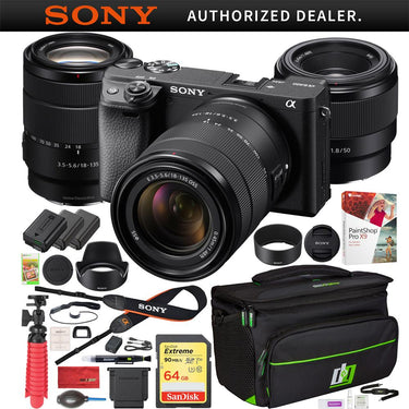 Sony a6400 Mirrorless 4K Camera ILCE-6400MB 18-135mm + 50mm Prime 2 Lens Kit Bundle