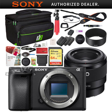 Sony a6400 Mirrorless 4K Camera Body ILCE-6400/B + 50mm F1.8 Prime Lens Kit Bundle