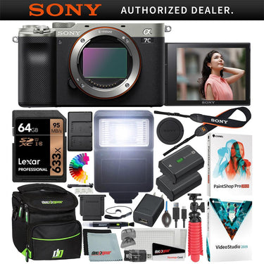 Sony a7C Mirrorless Full Frame Camera Body ILCE7C/S Silver 64GB Accessory Kit Bundle