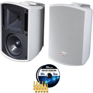 Klipsch AW-525 Outdoor Speaker - White (Pair) +Deco Gear Wire +Banana Plugs