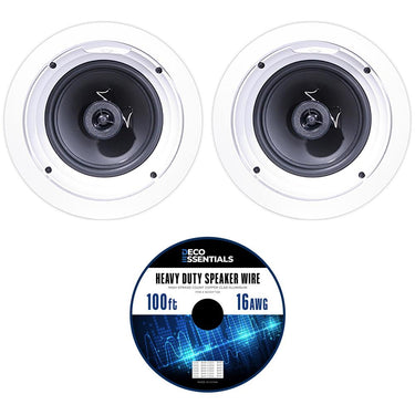 Klipsch R-1650-C In-Ceiling Speaker, White (2-Pack) + 100ft long Speaker Wire