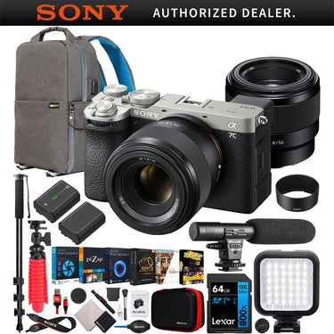 Sony a7C II Full Frame Mirrorless Camera Body Silver + 50mm F1.8 Lens Kit Bundle
