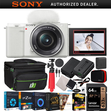 Sony ZV-E10 Mirrorless Alpha APS-C Vlog Camera Body + 16-50mm Zoom Lens White Bundle