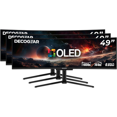 Deco Gear 49" QD-OLED Ultrawide Monitor, 5120x1440, 144Hz, 0.03ms, 100% sRGB, KVM, 3-Pack
