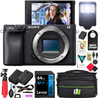 Sony a6400 4K Mirrorless Camera ILCE-6400/B + Deco Gear Pro Kit Flash & Case Bundle