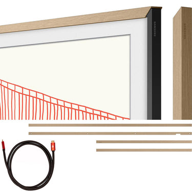 Samsung 65" The Frame Customizable Bezel, Modern Teak w/ HDMI Cable Bundle