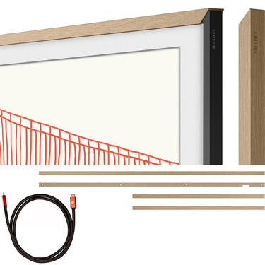 Samsung 75" The Frame Customizable Bezel, Modern Teak w/ HDMI Cable Bundle