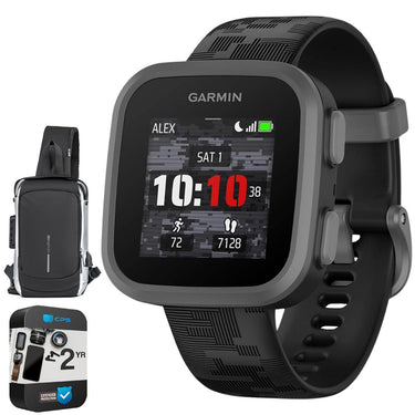Garmin Bounce Kids Smartwatch, Black Camo w/ Sling Backpack + 2 Yr Warranty Bundle