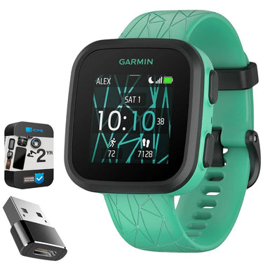 Garmin Bounce Kids Smartwatch, Green Burst w/ Converter Adapter + 2 Yr Warranty Bundle
