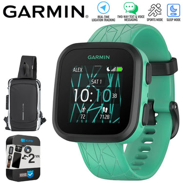 Garmin Bounce Kids Smartwatch, Green Burst w/ Sling Backpack + 2 Yr Warranty Bundle