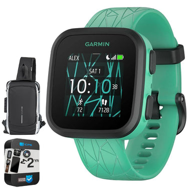 Garmin Bounce Kids Smartwatch, Green Burst w/ Sling Backpack + 2 Yr Warranty Bundle