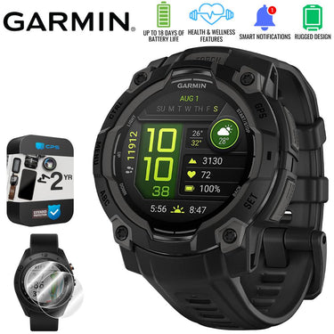 Garmin Instinct 3 45mm GPS Smartwatch, AMOLED + 2x Protector + 2 Yr Warranty Bundle