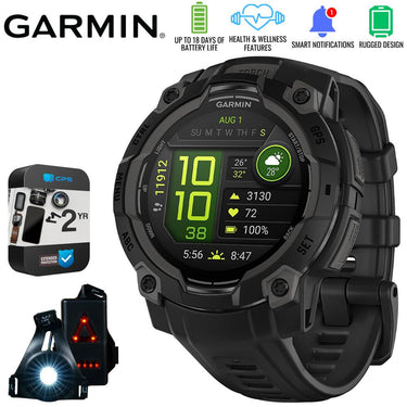 Garmin Instinct 3 45mm GPS Smartwatch, AMOLED + Wearable Light + 2 Yr Warranty Bundle