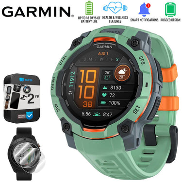 Garmin Instinct 3 45mm GPS Smartwatch, AMOLED + 2x Protector + 2 Yr Warranty Bundle