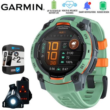 Garmin Instinct 3 45mm GPS Smartwatch, AMOLED + Wearable Light + 2 Yr Warranty Bundle