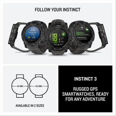 Garmin Instinct 3 50mm GPS Smartwatch, AMOLED + Wearable Light + 2 Yr Warranty Bundle